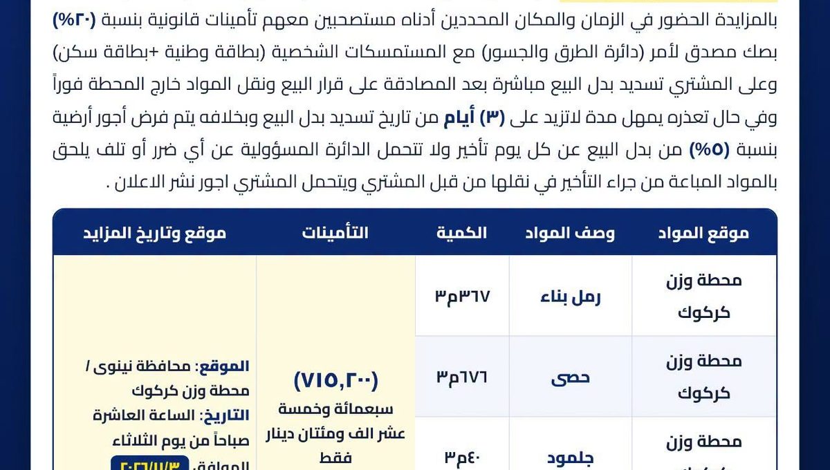 اعلان بيع مواد